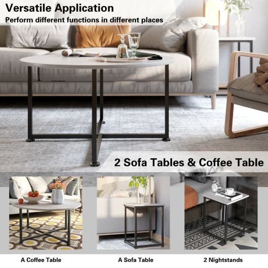 Modern Faux Marble Coffee Table and Side Tables with Steel Base (Set of 3) 12 Modern Faux Marble Coffee Table and Side Tables with Steel Base (Set of 3) - Image 12