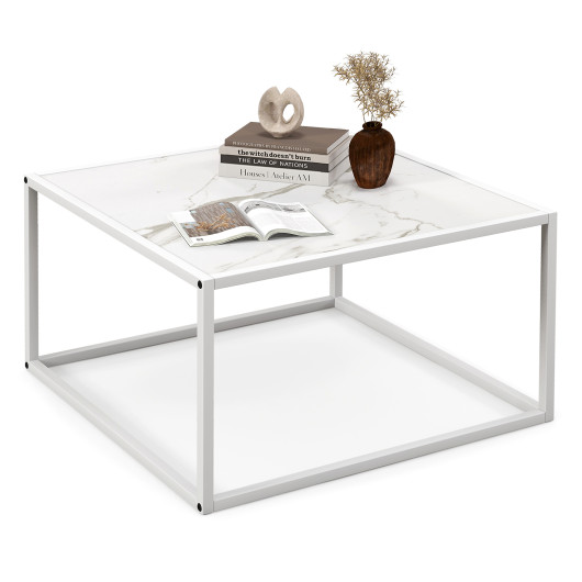 Modern Faux Marble Coffee Table with Steel Frame for Living Room 11 Modern Faux Marble Coffee Table with Steel Frame for Living Room - Image 11