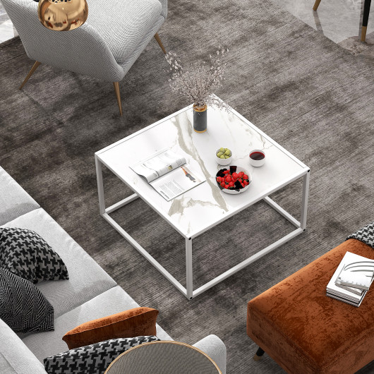 Modern Faux Marble Coffee Table with Steel Frame for Living Room 13 Modern Faux Marble Coffee Table with Steel Frame for Living Room - Image 13