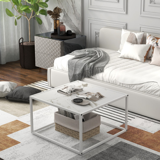 Modern Faux Marble Coffee Table with Steel Frame for Living Room 8 Modern Faux Marble Coffee Table with Steel Frame for Living Room - Image 8