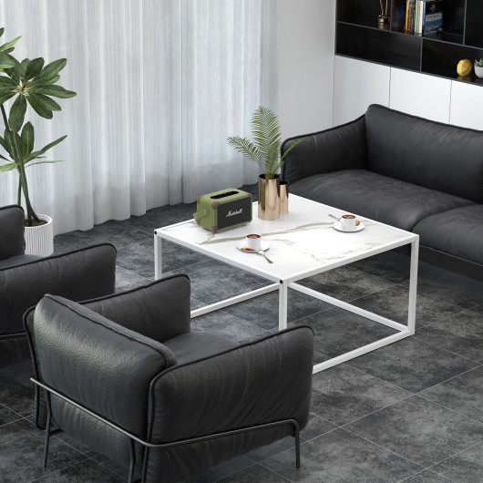 Modern Faux Marble Coffee Table with Steel Frame for Living Room 9 Modern Faux Marble Coffee Table with Steel Frame for Living Room - Image 9