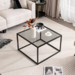 Modern Glass Coffee Table with Metal Frame for Compact Spaces