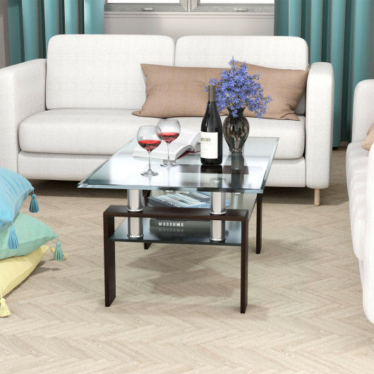Modern Glass Coffee Table with Stainless Steel Legs and Storage Shelves 12 Modern Glass Coffee Table with Stainless Steel Legs and Storage Shelves - Image 12