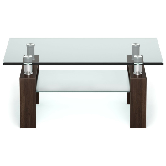 Modern Glass Coffee Table with Stainless Steel Legs and Storage Shelves 13 Modern Glass Coffee Table with Stainless Steel Legs and Storage Shelves - Image 13