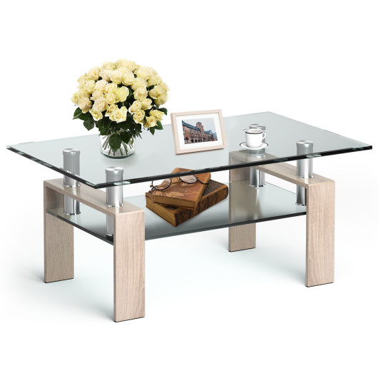Modern Glass Coffee Table with Stainless Steel Legs and Storage Shelves 17 Modern Glass Coffee Table with Stainless Steel Legs and Storage Shelves - Image 17