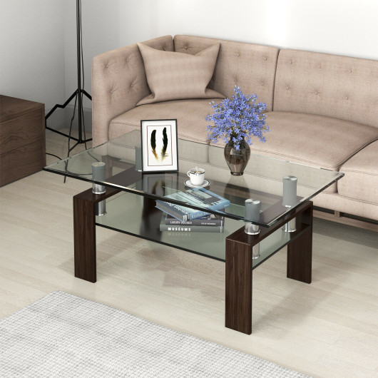 Modern Glass Coffee Table with Stainless Steel Legs and Storage Shelves 8 Modern Glass Coffee Table with Stainless Steel Legs and Storage Shelves - Image 8
