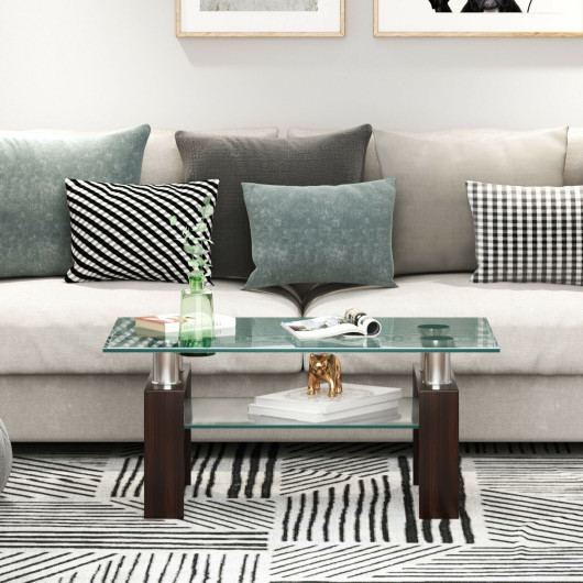 Modern Glass Coffee Table with Stainless Steel Legs and Storage Shelves 9 Modern Glass Coffee Table with Stainless Steel Legs and Storage Shelves - Image 9