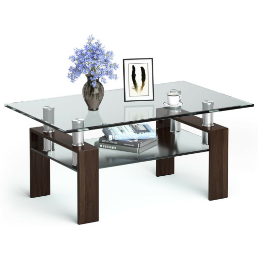 Modern Glass Coffee Table with Stainless Steel Legs and Storage Shelves 10 Modern Glass Coffee Table with Stainless Steel Legs and Storage Shelves - Image 10