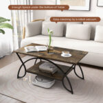 Modern Gold 2-Tier Coffee Table with Faux Marble Top 48 Modern Gold 2-Tier Coffee Table with Faux Marble Top