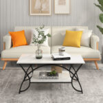 Modern Gold 2-Tier Coffee Table with Faux Marble Top 36 Modern Gold 2-Tier Coffee Table with Faux Marble Top