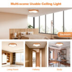 Modern LED Ceiling Light with Wood Pattern and Metal Frame