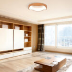 Modern LED Ceiling Light with Wood Pattern and Metal Frame