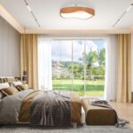 Modern LED Ceiling Light with Wood Pattern and Metal Frame