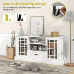 Modern TV Stand with Glass Doors, Drawer, and Adjustable Shelves