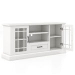 Modern TV Stand with Glass Doors, Drawer, and Adjustable Shelves