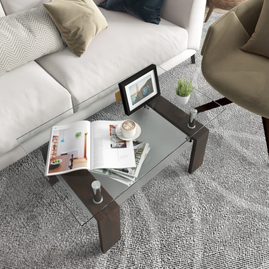 Modern Tempered Glass Coffee Table with Shelf and Storage 13 Modern Tempered Glass Coffee Table with Shelf and Storage - Image 13