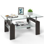 Modern Tempered Glass Coffee Table with Shelf and Storage 42 Modern Tempered Glass Coffee Table with Shelf and Storage