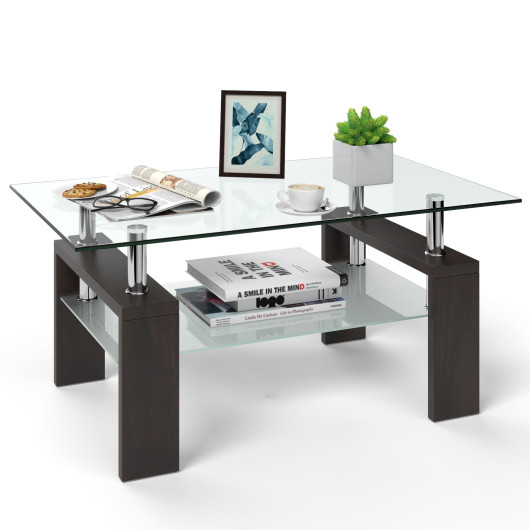 Modern Tempered Glass Coffee Table with Shelf and Storage 14 Modern Tempered Glass Coffee Table with Shelf and Storage - Image 14