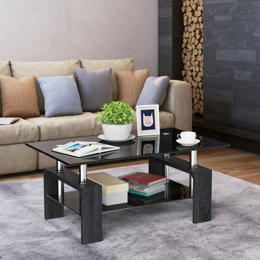 Modern Tempered Glass Coffee Table with Shelf and Storage 15 Modern Tempered Glass Coffee Table with Shelf and Storage - Image 15