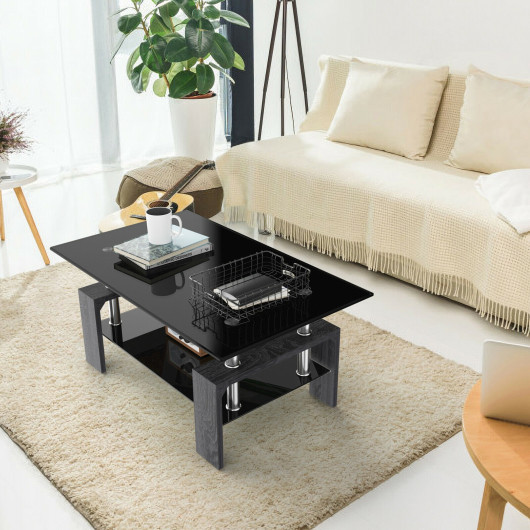 Modern Tempered Glass Coffee Table with Shelf and Storage 16 Modern Tempered Glass Coffee Table with Shelf and Storage - Image 16