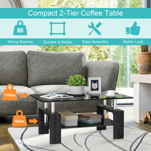 Modern Tempered Glass Coffee Table with Shelf and Storage 21 Modern Tempered Glass Coffee Table with Shelf and Storage - Image 21