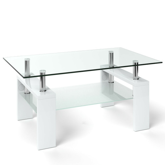 Modern Tempered Glass Coffee Table with Shelf and Storage 22 Modern Tempered Glass Coffee Table with Shelf and Storage - Image 22