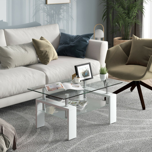 Modern Tempered Glass Coffee Table with Shelf and Storage 23 Modern Tempered Glass Coffee Table with Shelf and Storage - Image 23