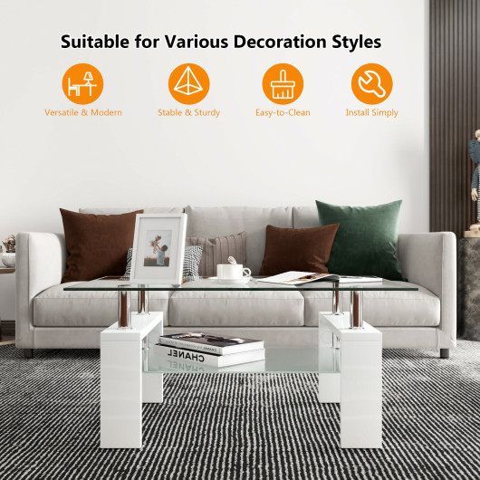 Modern Tempered Glass Coffee Table with Shelf and Storage 24 Modern Tempered Glass Coffee Table with Shelf and Storage - Image 24