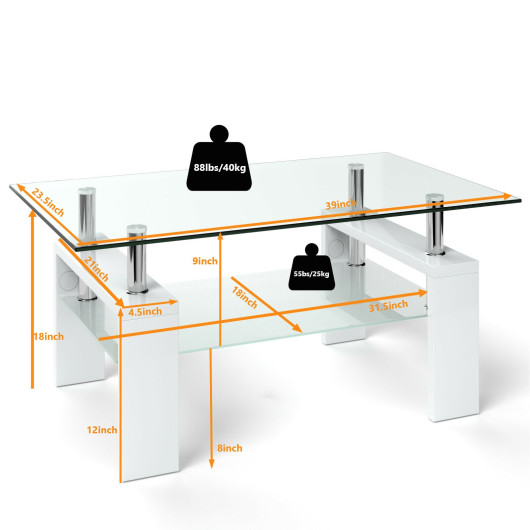 Modern Tempered Glass Coffee Table with Shelf and Storage 25 Modern Tempered Glass Coffee Table with Shelf and Storage - Image 25
