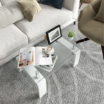 Modern Tempered Glass Coffee Table with Shelf and Storage 55 Modern Tempered Glass Coffee Table with Shelf and Storage