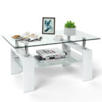 Modern Tempered Glass Coffee Table with Shelf and Storage 56 Modern Tempered Glass Coffee Table with Shelf and Storage