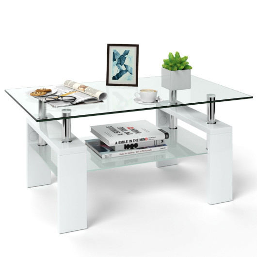 Modern Tempered Glass Coffee Table with Shelf and Storage 28 Modern Tempered Glass Coffee Table with Shelf and Storage - Image 28