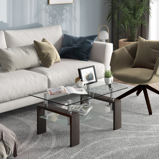 Modern Tempered Glass Coffee Table with Shelf and Storage 8 Modern Tempered Glass Coffee Table with Shelf and Storage - Image 8