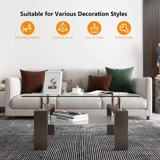 Modern Tempered Glass Coffee Table with Shelf and Storage 9 Modern Tempered Glass Coffee Table with Shelf and Storage - Image 9