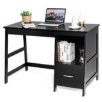 Modern White Computer Desk with Drawers and Shelf