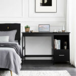 Modern White Computer Desk with Drawers and Shelf