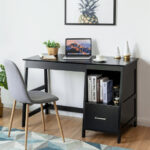 Modern White Computer Desk with Drawers and Shelf