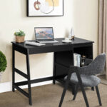 Modern White Computer Desk with Drawers and Shelf