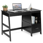 Modern White Computer Desk with Drawers and Shelf