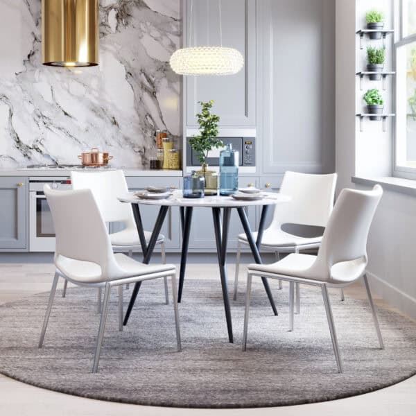 Modern White Faux Leather Dining Chair with Silver Frame Set of 2 1