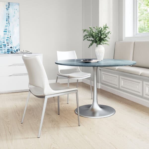 Modern White Faux Leather Dining Chair with Silver Frame Set of 2 2