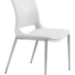Modern White Faux Leather Dining Chair with Silver Frame (Set of 2)