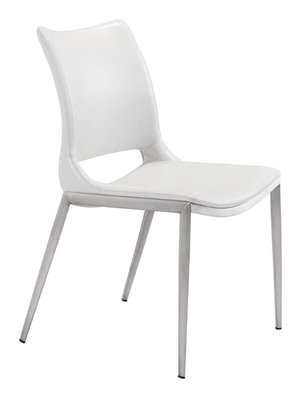 Modern White Faux Leather Dining Chair with Silver Frame Set of 2 3