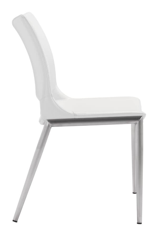 Modern White Faux Leather Dining Chair with Silver Frame Set of 2 4