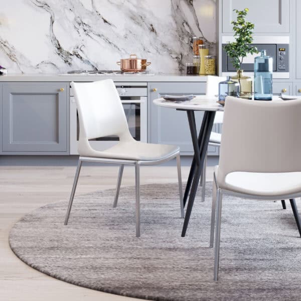 Modern White Faux Leather Dining Chair with Silver Frame (Set of 2)