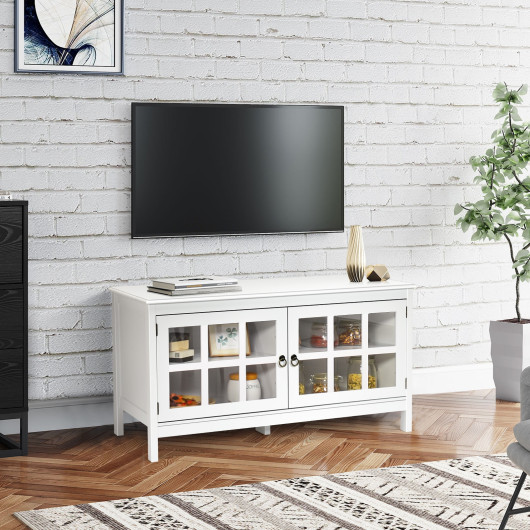 Modern Wood TV Stand with Glass Doors and Shelves 8 Modern Wood TV Stand with Glass Doors and Shelves - Image 8