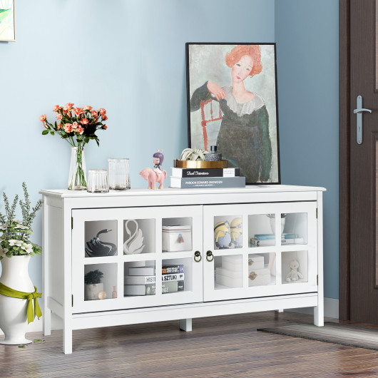 Modern Wood TV Stand with Glass Doors and Shelves 9 Modern Wood TV Stand with Glass Doors and Shelves - Image 9
