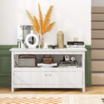 Modern Wooden TV Stand with Storage Cabinets and Shelves