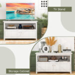 Modern Wooden TV Stand with Storage Cabinets and Shelves
