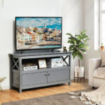 Modern Wooden TV Stand with Storage Cabinets and Shelves
